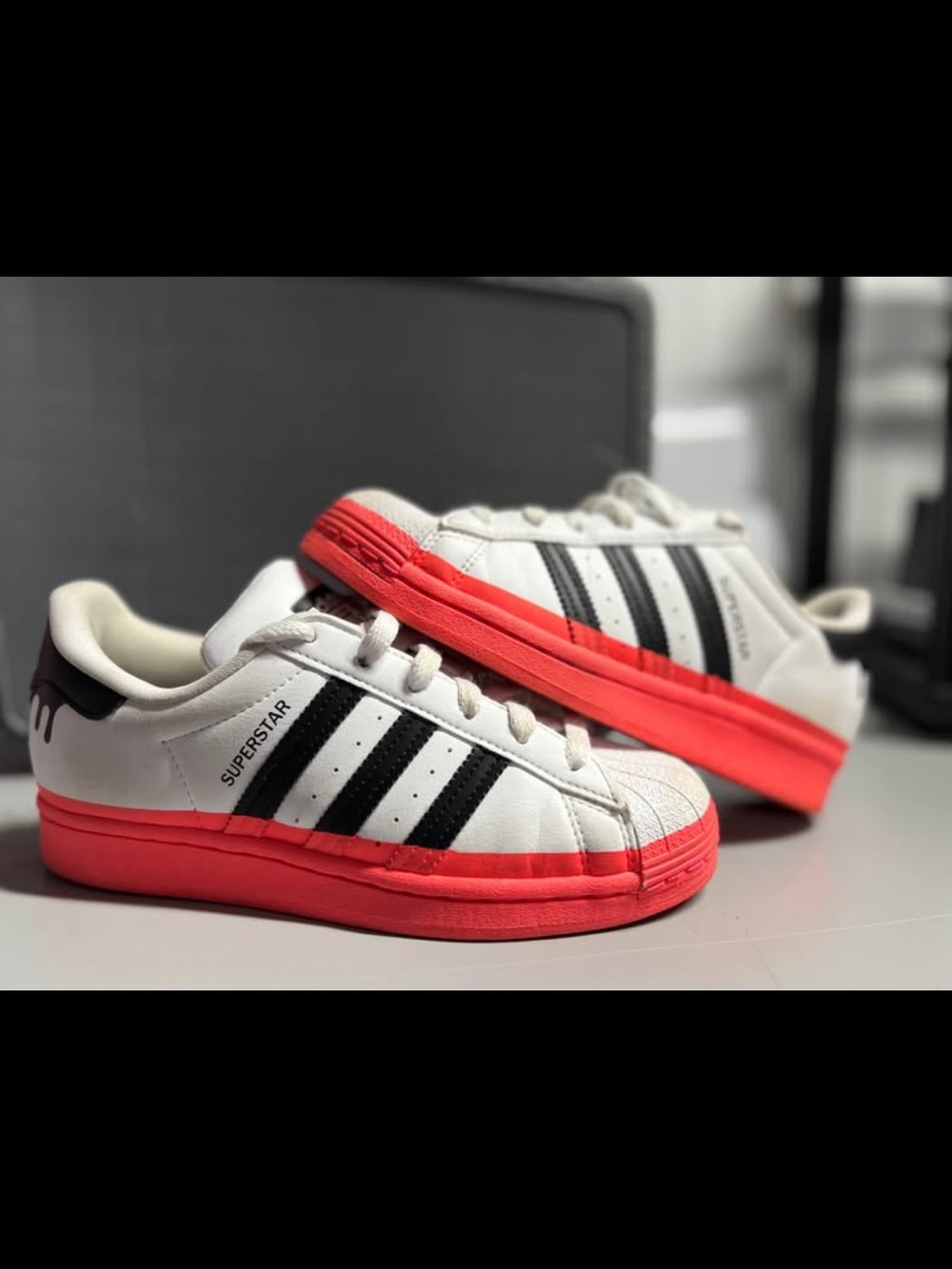 adidas Kids Superstar Sneakers White Black with Bright Red Soles